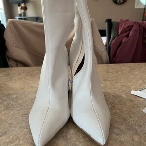 Boots White Pointed Toe High-Heeled Ankle Boots